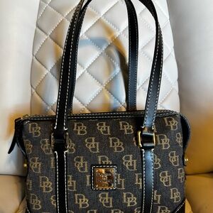 Dooney & Bourke Black and Tan Logo Shoulder Bag